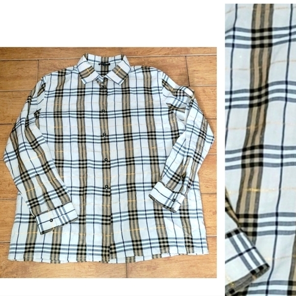 Burberry London Nova Check Plaids With Gold Metallic Details Shirt Size 14 - Picture 2 of 10